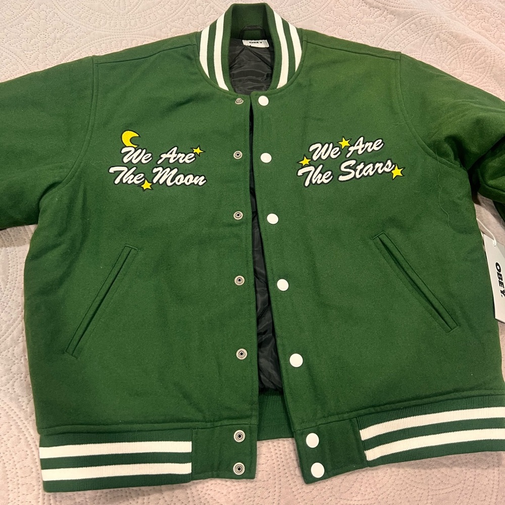 Obey men’s large varsity jacket